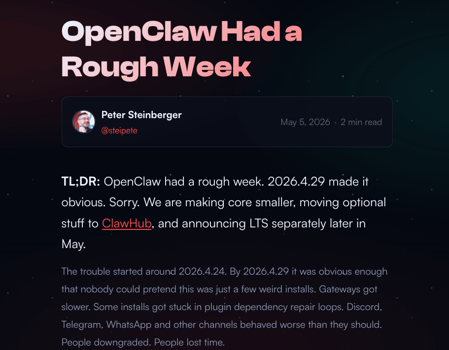 openclaw rough week